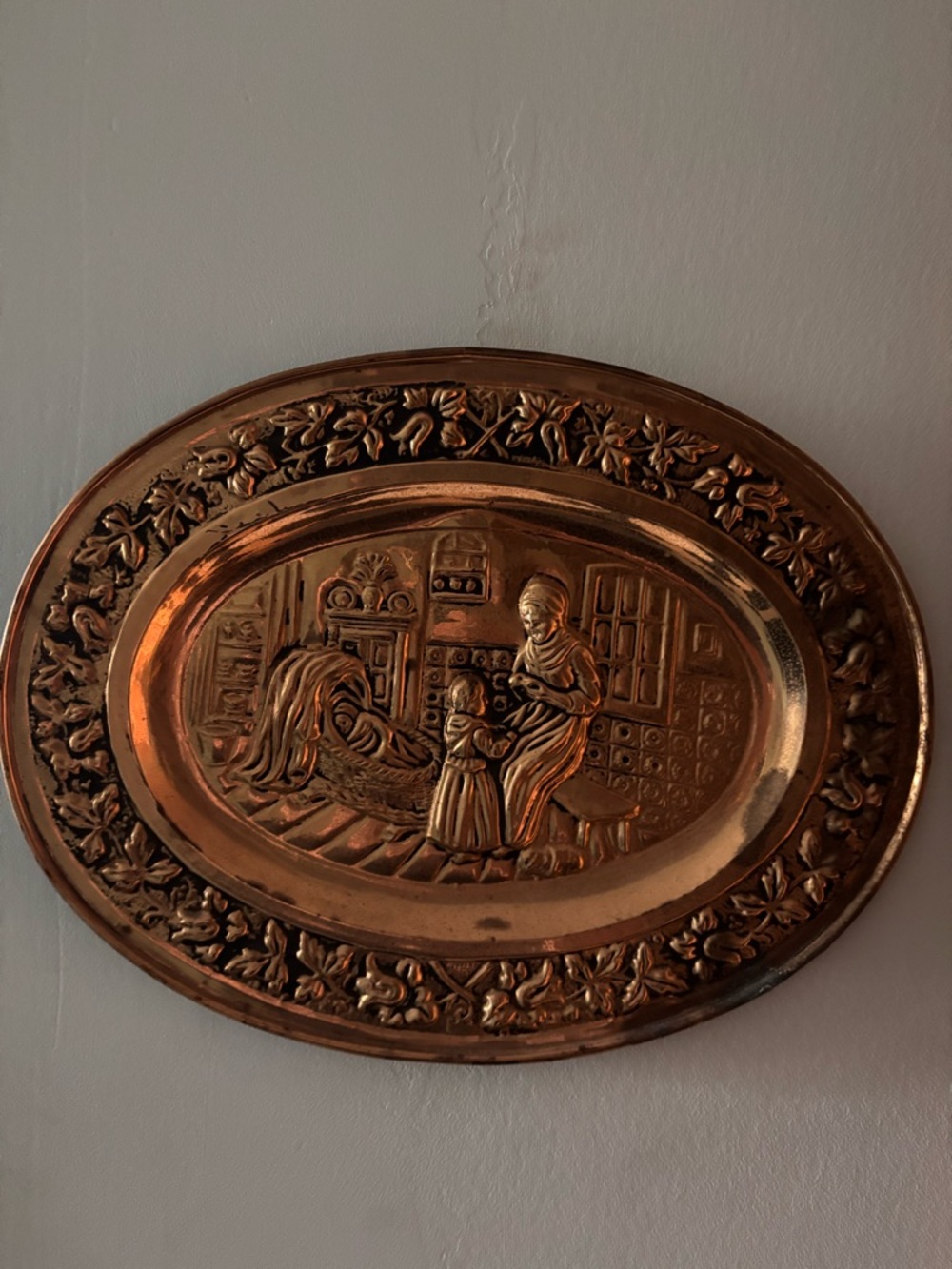 Antique Copper / Brass Embossed Decorative Plate Wall Art